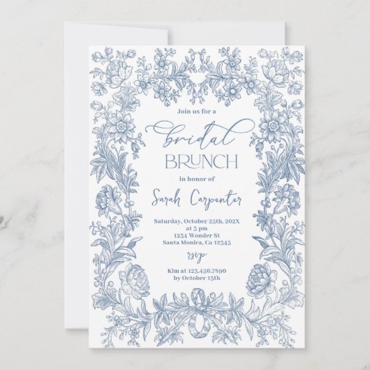 Invitation Delft Blue Chinoiserie Fête des mariées Brunch (Devant)