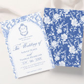 Invitation Delft Blue Floral Chinoiserie Monogram Wedding