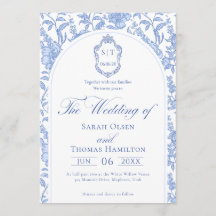 Delft Blue Floral Chinoiserie Monogram Wedding