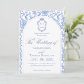 Invitation Delft Blue Floral Chinoiserie Monogram Wedding (Debout devant)