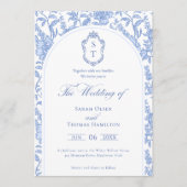 Invitation Delft Blue Floral Chinoiserie Monogram Wedding (Devant)