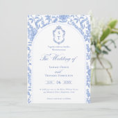 Invitation Delft Blue Floral Chinoiserie Monogram Wedding (Debout devant)