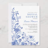 Invitation Delft Blue White Chinoiserie Floral Fête des marié (Devant)