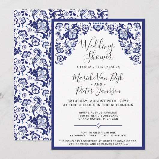 Invitation Delfts Blauw | Delft Blue Dutch Wedding shower (Devant / Derrière)