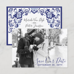 Invitation Delfts Blauw | Photo de sauvegarde de date Delft B