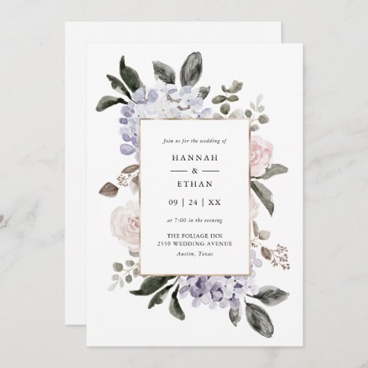 Invitation Délicat aquarelle Hydrangea Floral | MARIAGE (Devant / Derrière)