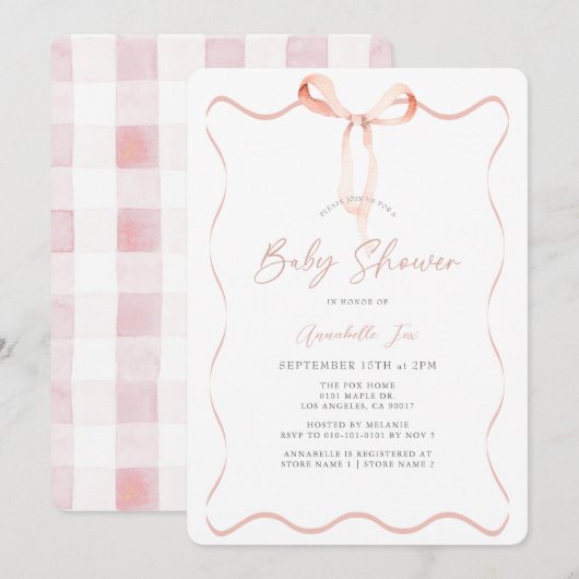 Invitation Délicat Baby shower de fille de béquille rose en r (Devant / Derrière)