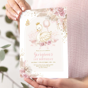 Invitation Délicat Blush Boho Swan Princess Girl Anniversaire