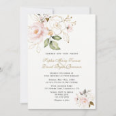 Invitation Délicat Blush Gold Flowers Monogram Mariage (Devant)