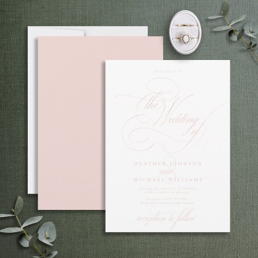 Invitation Délicat Blush Rose Moderne Calligraphie Classique