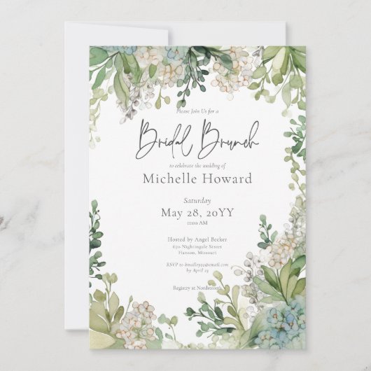 Invitation Délicat Brunch nuptial moderne bébé souffle vert (Devant)