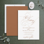 Invitation Délicat Burnt Orange Moderne Calligraphie Classiqu<br><div class="desc">Doté d'une calligraphie moderne magnifiquement embellie, cet élégant faire-part de mariage orange brûlé en terre cuite est facile à personnaliser avec vos détails, et est conçu pour convenir à un mariage où le couple est hébergé. Contacter le concepteur pour les produits correspondants. Merci tellement pour soutenir notre petite entreprise, nous...</div>