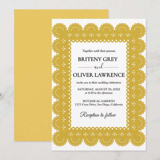 Invitation Délicat désherbage de papier découpé doré (Devant / Derrière)