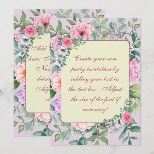 Invitation Délicat été Fleurs de Jardin Découpage (Devant / Derrière)