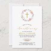 Invitation Délicat Fleur & Coton Christening (Devant)