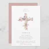 Invitation Délicat Fleur Croix Baptême Christening (Devant / Derrière)