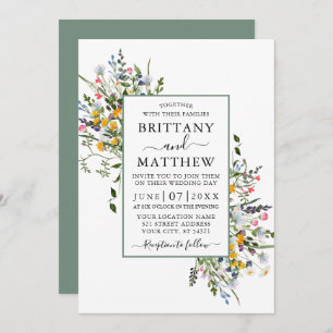 Invitation Délicat Fleur sauvage Aquarelle Mariage Sage Green
