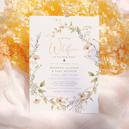 Invitation Délicat Fleur sauvage & Boho Bee Baby Girl Douche