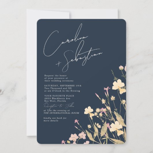 Invitation Délicat Fleur sauvage RSVP QR Code Mariage (Devant)