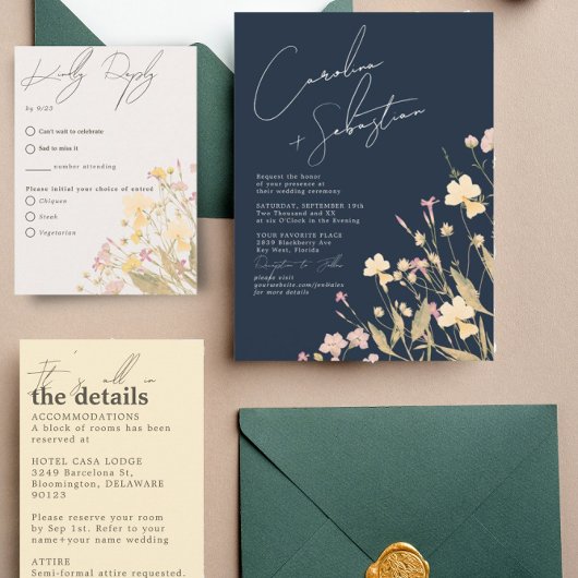 Invitation Délicat Fleur sauvage RSVP QR Code Mariage