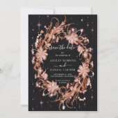 Invitation Délicat Floral Orné Noir Enregistrer La Date (Devant)