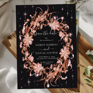 Invitation Délicat Floral Orné Noir Enregistrer La Date