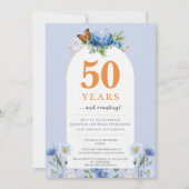 Invitation Délicat Florals bleu orange Mariage Anniversaire (Devant)
