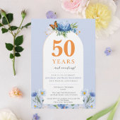 Invitation Délicat Florals bleu orange Mariage Anniversaire
