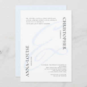 Invitation Délicat Formal Blue Calligraphy Ampersand Mariage
