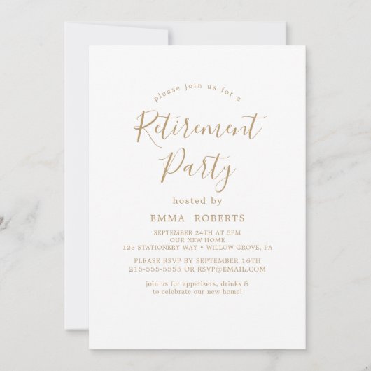 Invitation Délicat Gold Calligraphy Parti de retraite (Devant)