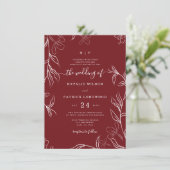 Invitation Délicat Mariage floral Bourgogne (Debout devant)