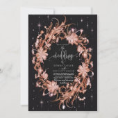 Invitation Délicat Mariage floral orné noir (Devant)