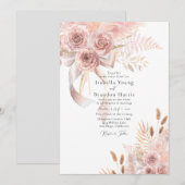 Invitation Délicat Mariage floral rose bohème (Devant / Derrière)