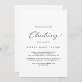 Invitation Délicat Noir Calligraphie Christening (Devant / Derrière)