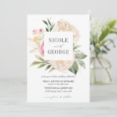 Invitation Délicat Peony Gold Typographie Aquarelle mariage (Debout devant)
