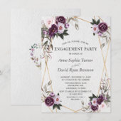 Invitation Délicat Purple Pink Flowers Or Fiançailles (Devant / Derrière)