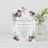 Invitation Délicat Purple Pink Flowers Or Fiançailles (Debout devant)