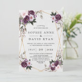 Invitation Délicat Purple Pink Flowers Or Mariage (Debout devant)