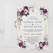 Invitation Délicat Purple Pink Flowers Or Mariage (Devant / Derrière)