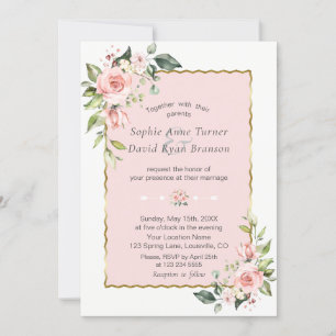 Invitation Délicat rose Fleurs blanches Mariage de trame or