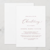 Invitation Délicat Rose Gold Calligraphie Christening (Devant / Derrière)