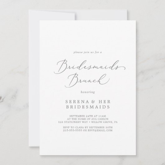 Invitation Délicat Silver Calligraphy Bridesmaids Brunch (Devant)