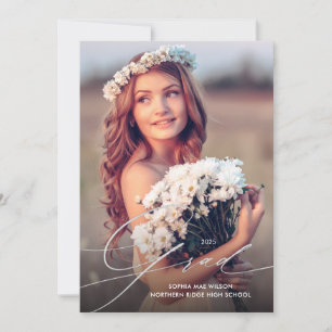 Invitation Délicat Silver Script 1-Photo Graduation Party