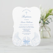 Invitation Delicate Angel Wings Blue Bow Baptism (Debout devant)