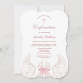 Invitation Delicate Angel Wings Pink Bow Confirmation (Devant)