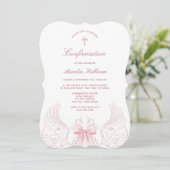 Invitation Delicate Angel Wings Pink Bow Confirmation (Debout devant)