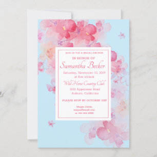 Invitation Délicate aquarelle Fête des mariées florale bleu