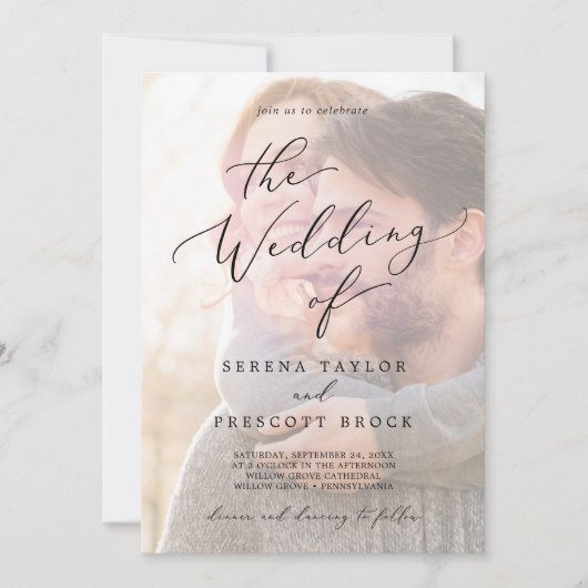 Invitation Delicate Black Calligraphy | Faded Photo Wedding I (Devant)