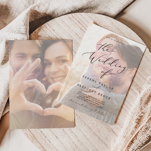 Invitation Delicate Black Calligraphy | Faded Photo Wedding I