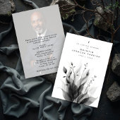 Invitation Delicate Black & White Overlapping Leaves & Flower